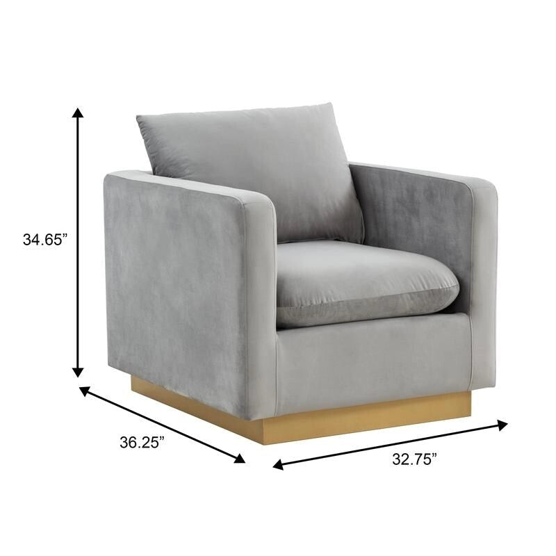 Fauteuil d'appoint en velours avec piètement plinthe en acier inoxydable doré, multicolore