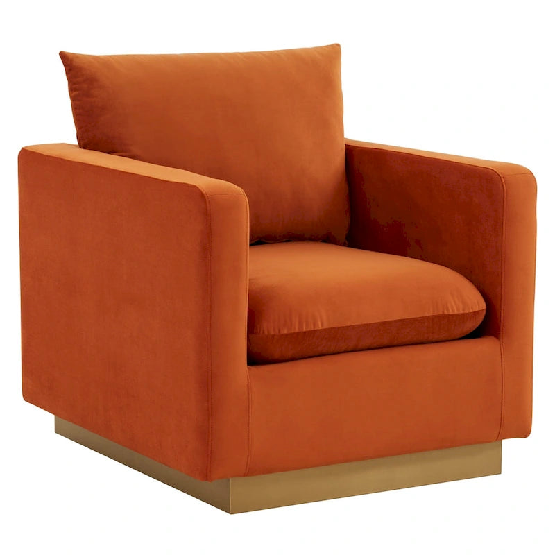 Fauteuil d'appoint en velours avec piètement plinthe en acier inoxydable doré, multicolore