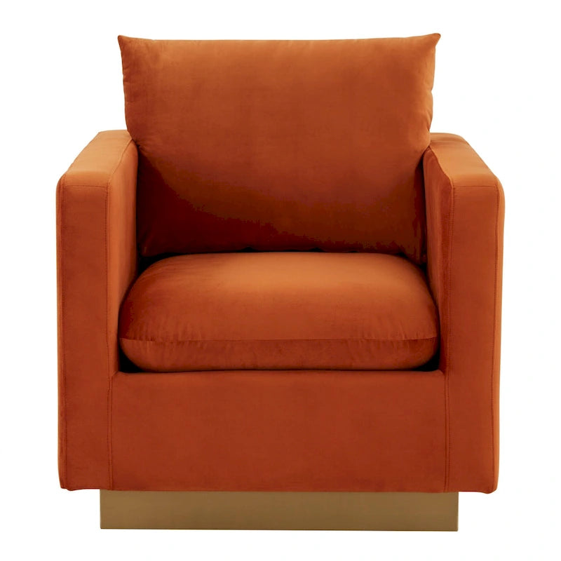 Fauteuil d'appoint en velours avec piètement plinthe en acier inoxydable doré, multicolore
