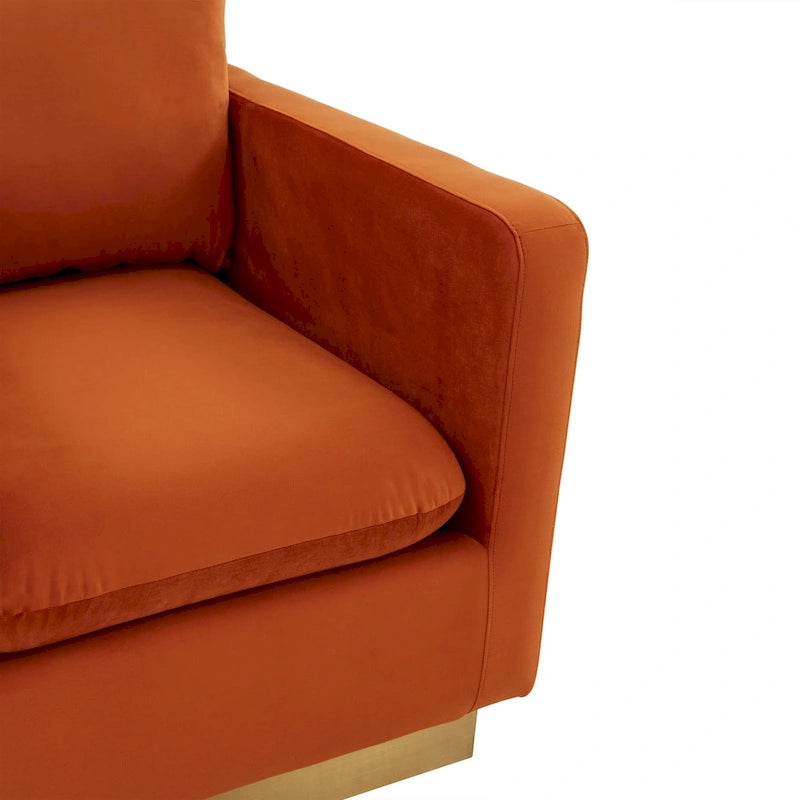 Fauteuil d'appoint en velours avec piètement plinthe en acier inoxydable doré, multicolore