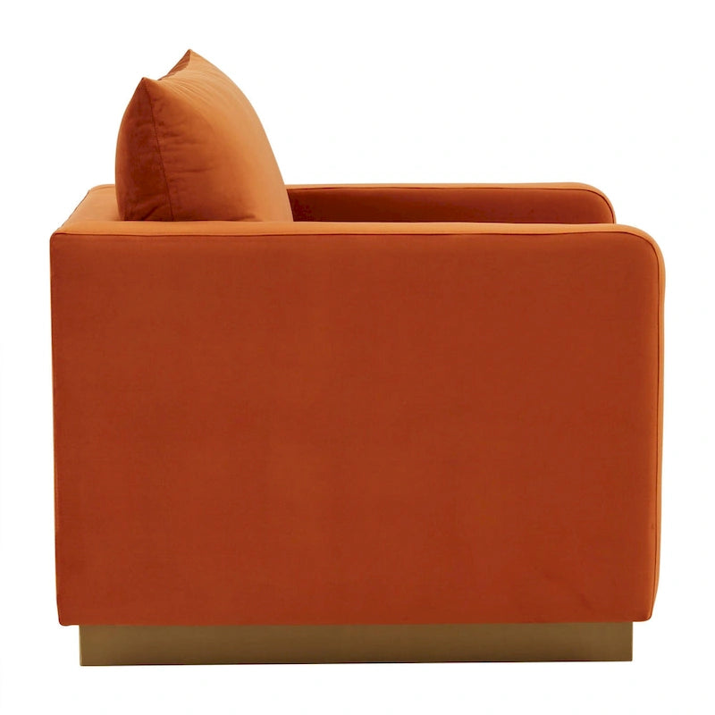 Fauteuil d'appoint en velours avec piètement plinthe en acier inoxydable doré, multicolore