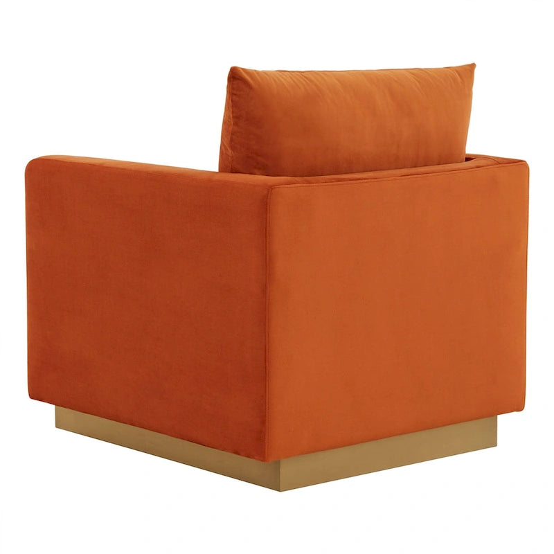Fauteuil d'appoint en velours avec piètement plinthe en acier inoxydable doré, multicolore