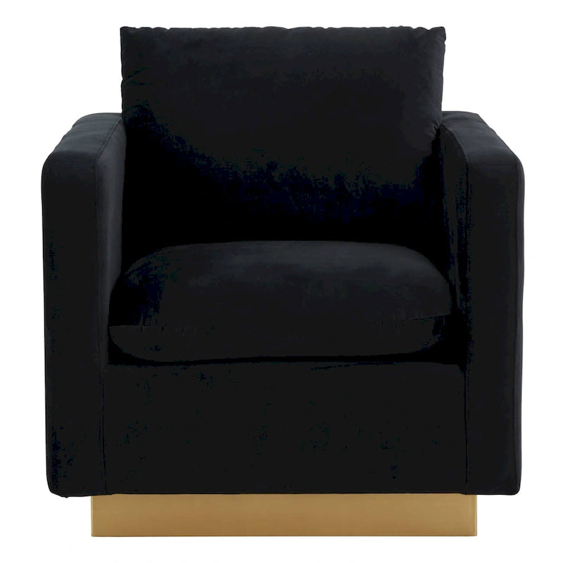 Fauteuil d'appoint en velours avec piètement plinthe en acier inoxydable doré, multicolore