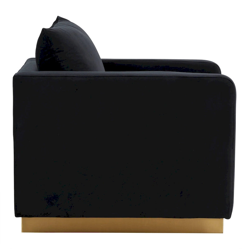 Fauteuil d'appoint en velours avec piètement plinthe en acier inoxydable doré, multicolore
