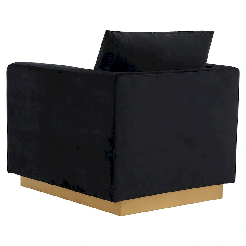 Fauteuil d'appoint en velours avec piètement plinthe en acier inoxydable doré, multicolore