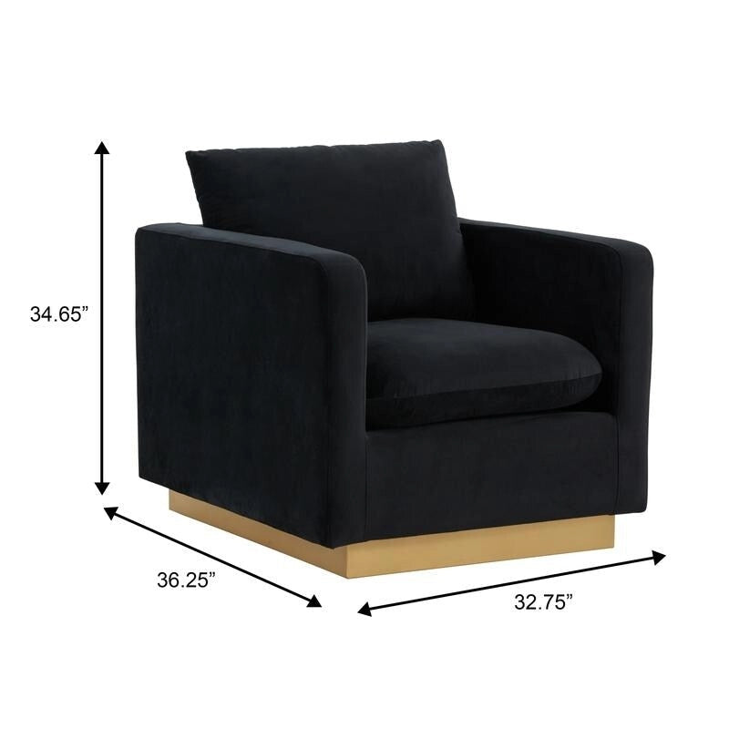 Fauteuil d'appoint en velours avec piètement plinthe en acier inoxydable doré, multicolore