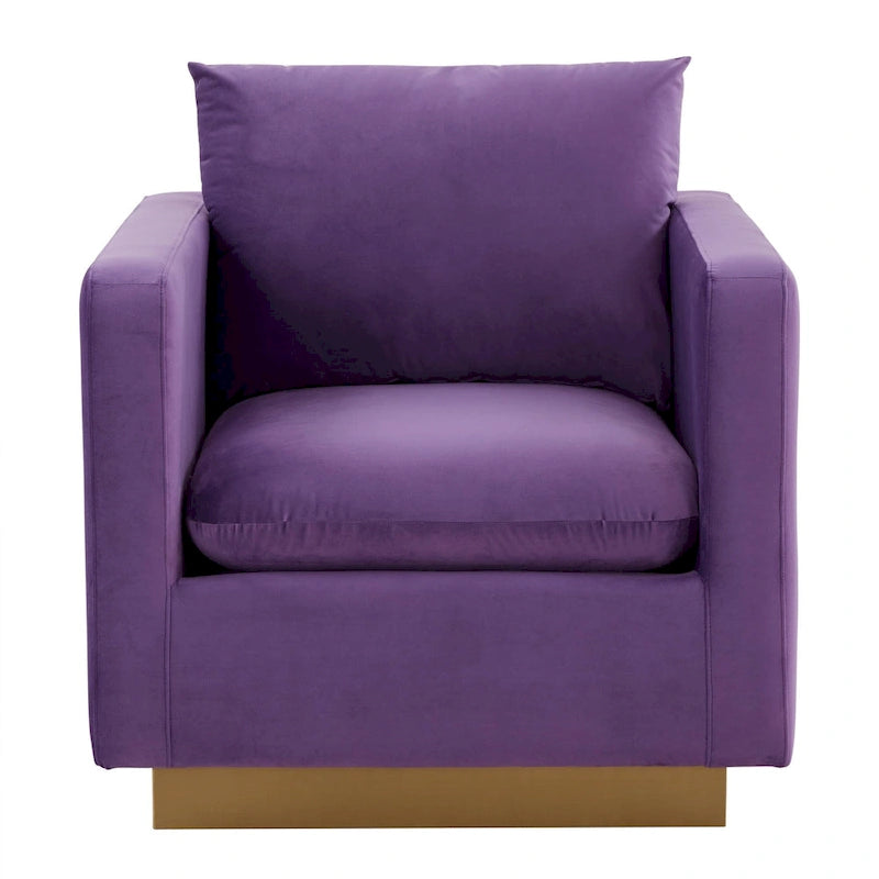 Fauteuil d'appoint en velours avec piètement plinthe en acier inoxydable doré, multicolore