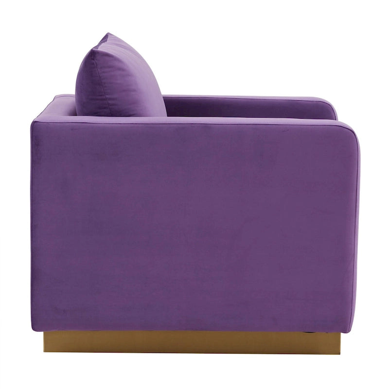 Fauteuil d'appoint en velours avec piètement plinthe en acier inoxydable doré, multicolore
