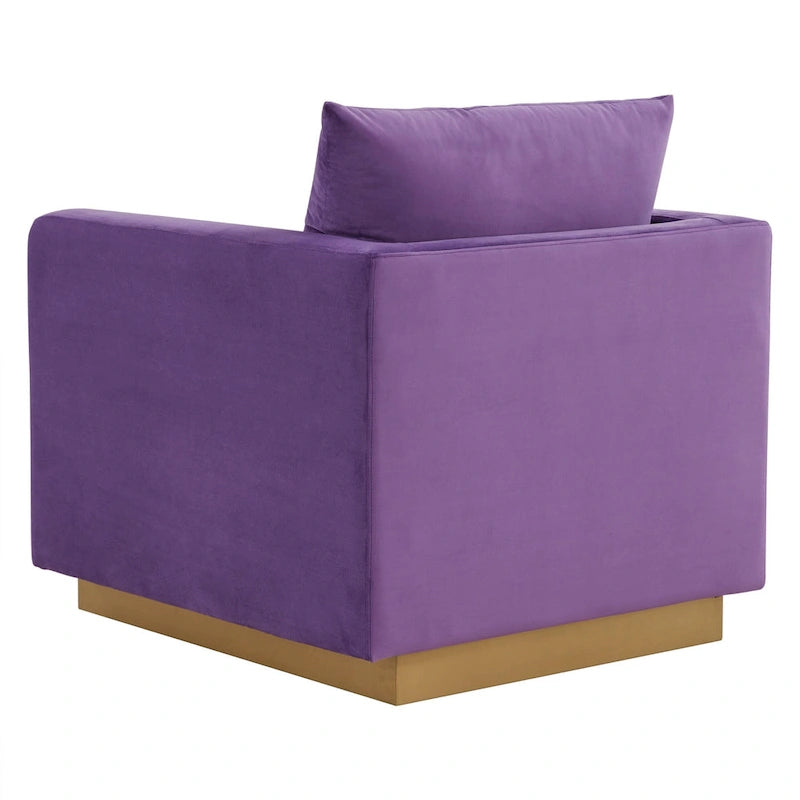 Fauteuil d'appoint en velours avec piètement plinthe en acier inoxydable doré, multicolore