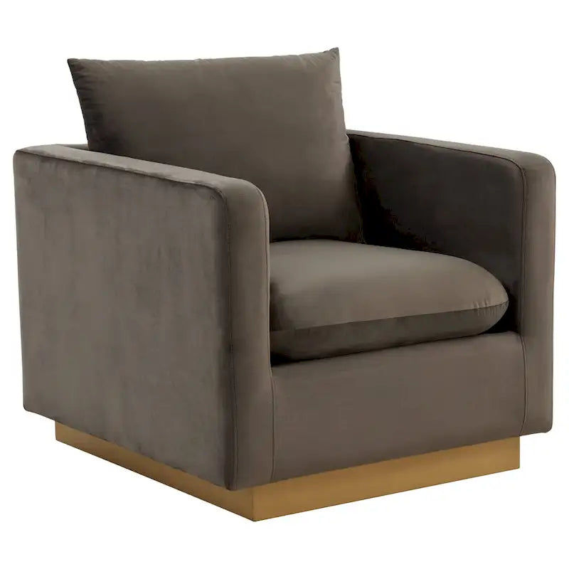 Fauteuil d'appoint en velours avec piètement plinthe en acier inoxydable doré, multicolore