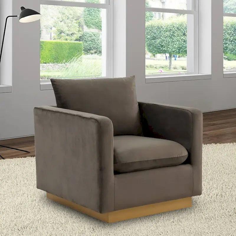 Fauteuil d'appoint en velours avec piètement plinthe en acier inoxydable doré, multicolore