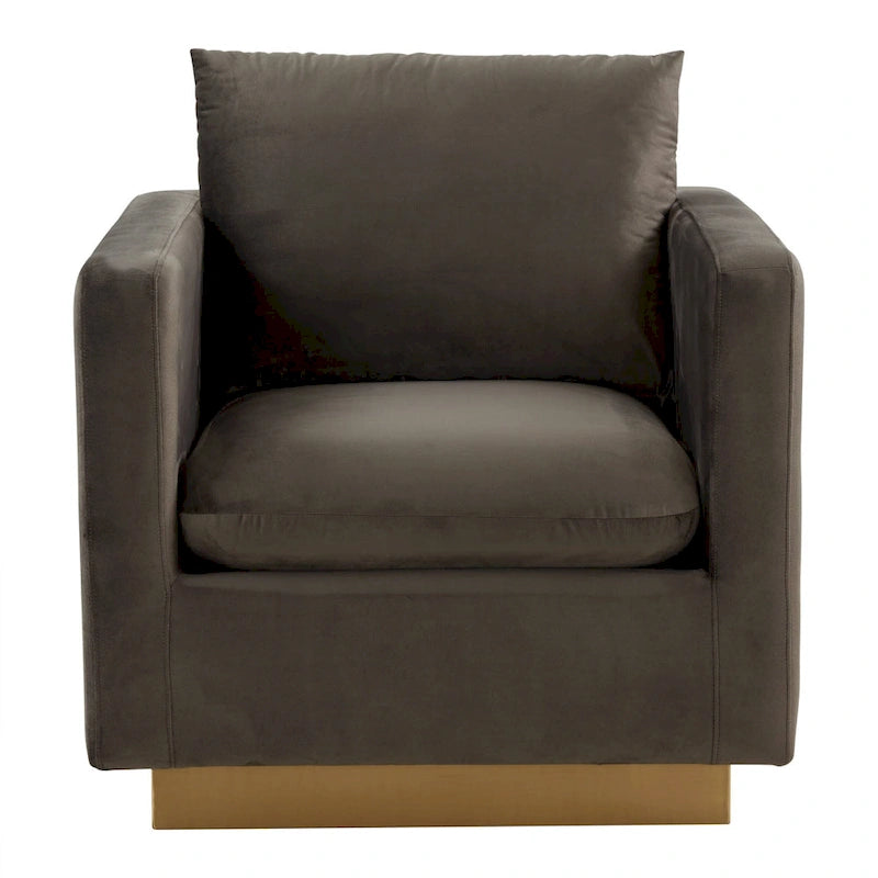 Fauteuil d'appoint en velours avec piètement plinthe en acier inoxydable doré, multicolore
