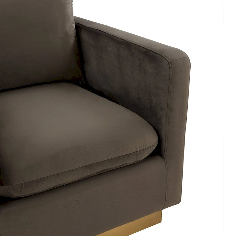 Fauteuil d'appoint en velours avec piètement plinthe en acier inoxydable doré, multicolore