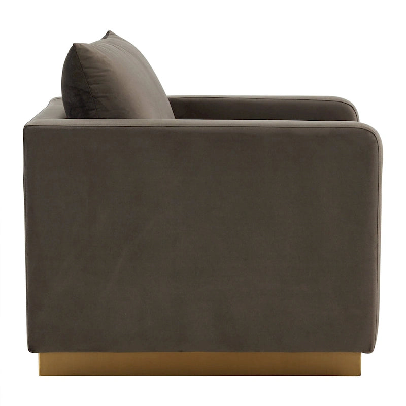 Fauteuil d'appoint en velours avec piètement plinthe en acier inoxydable doré, multicolore
