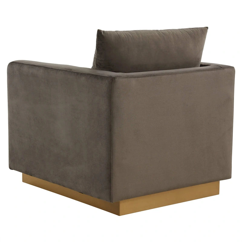 Fauteuil d'appoint en velours avec piètement plinthe en acier inoxydable doré, multicolore