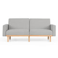 Canapé-lit convertible avec base en bois, tissu lin gris clair