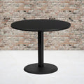 Table de salle à manger ronde à piédestal en stratifié avec base en fonte, noire