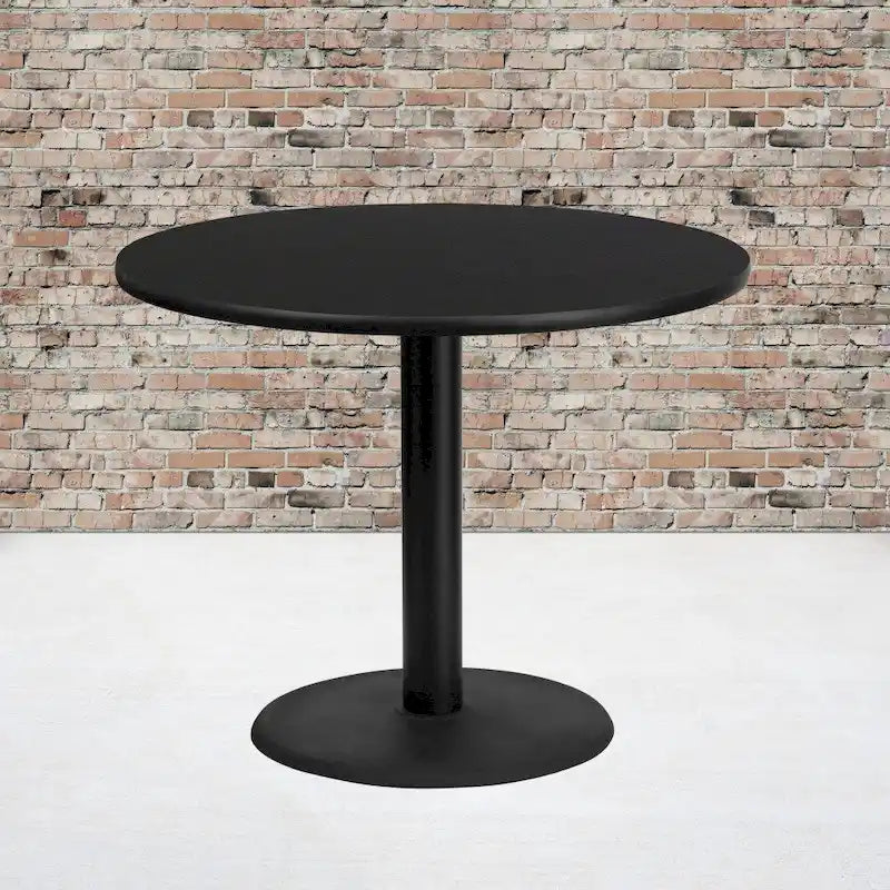 Table de salle à manger ronde à piédestal en stratifié avec base en fonte, noire