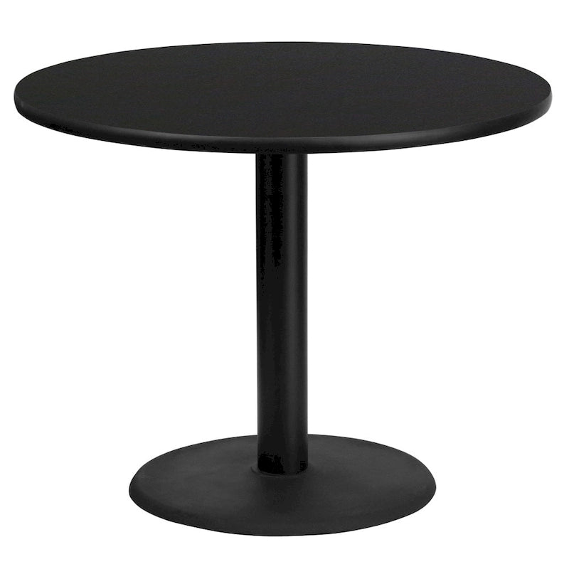 Table de salle à manger ronde à piédestal en stratifié avec base en fonte, noire