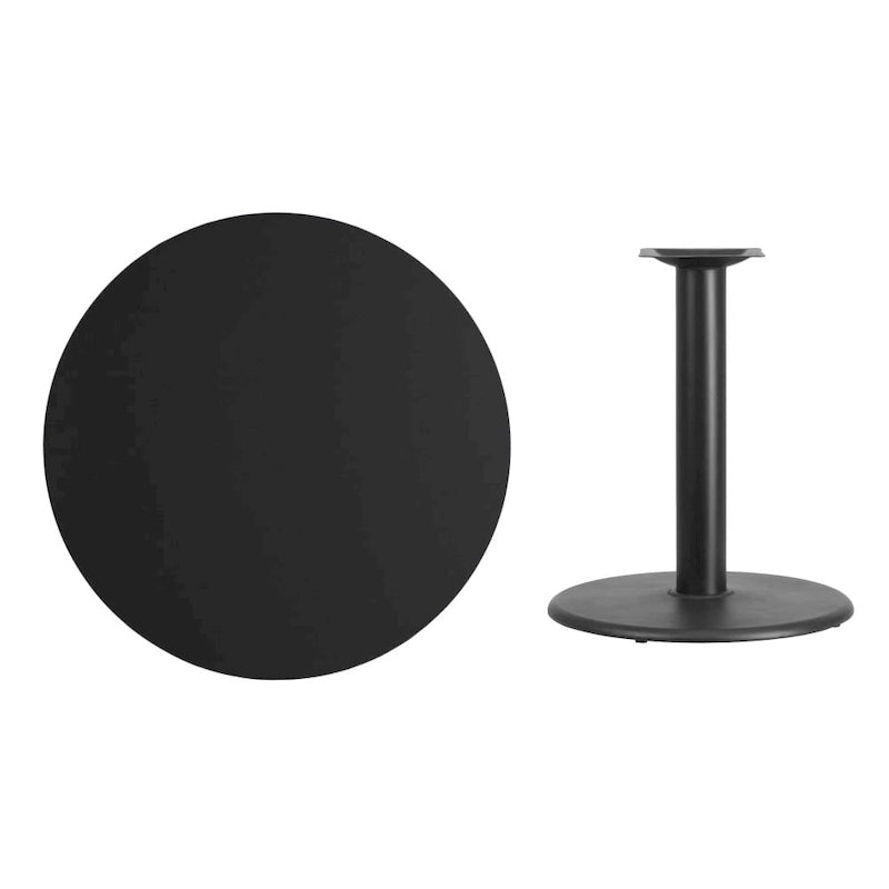 Table de salle à manger ronde à piédestal en stratifié avec base en fonte, noire
