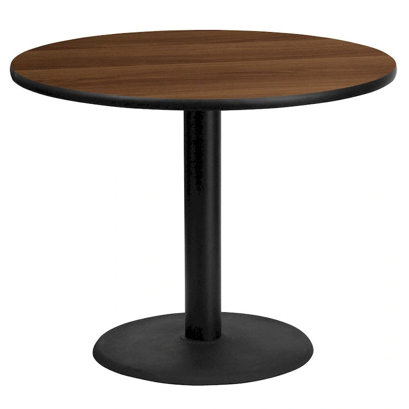 Table de salle à manger ronde à piédestal en stratifié avec base en fonte, noire