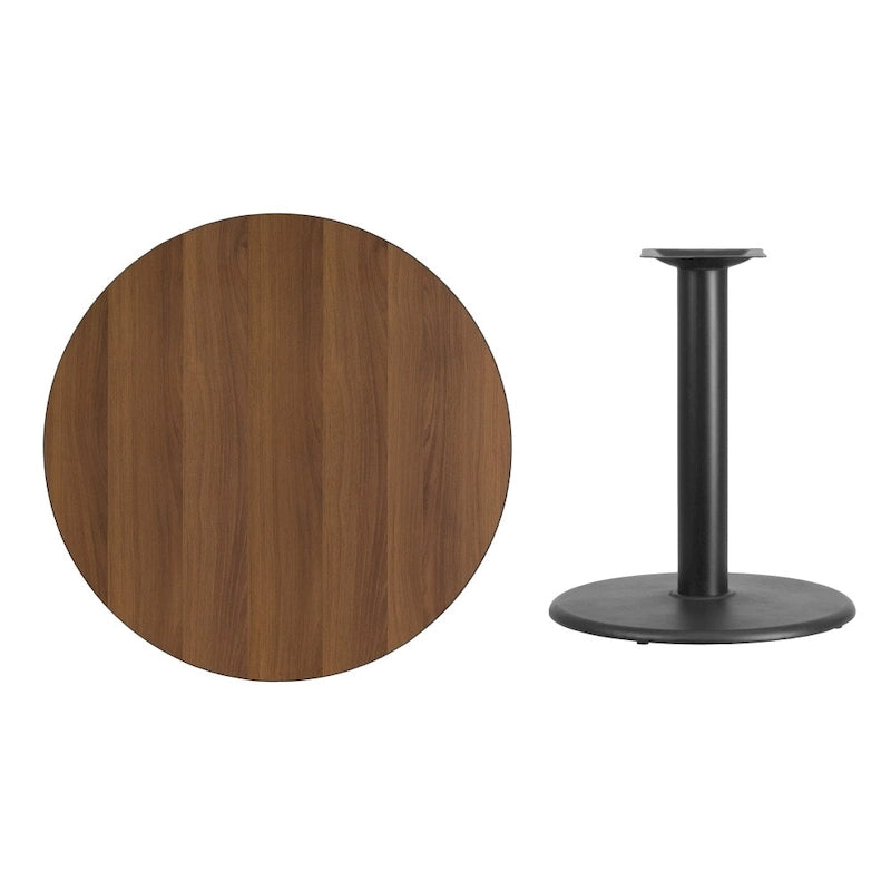 Table de salle à manger ronde à piédestal en stratifié avec base en fonte, noire