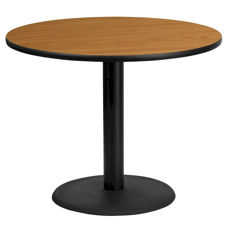 Table de salle à manger ronde à piédestal en stratifié avec base en fonte, noire