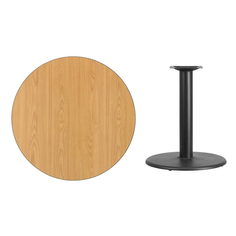 Table de salle à manger ronde à piédestal en stratifié avec base en fonte, noire