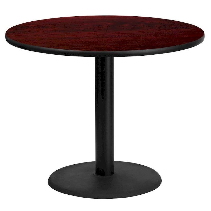 Table de salle à manger ronde à piédestal en stratifié avec base en fonte, noire