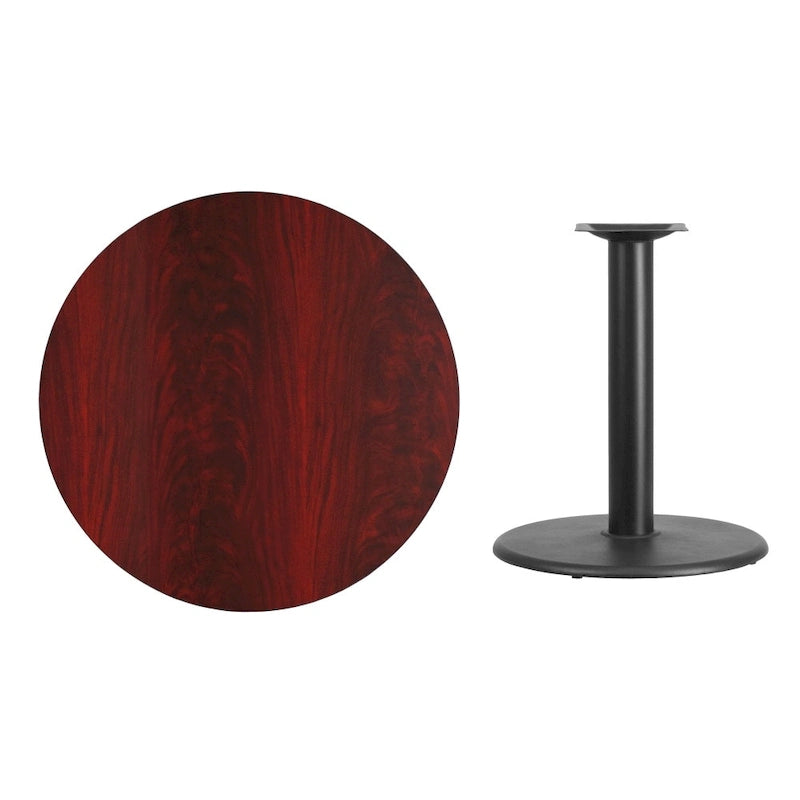 Table de salle à manger ronde à piédestal en stratifié avec base en fonte, noire