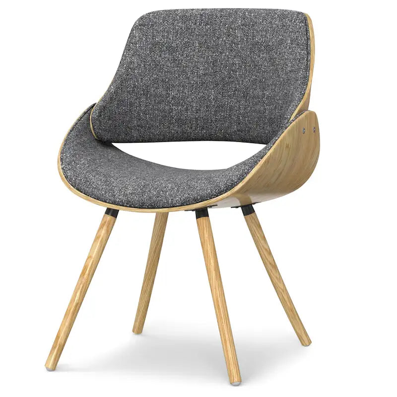 Chaise de salle à manger en bois courbé de style Mid-Century avec structure en bois clair et tissu tissé capitonné