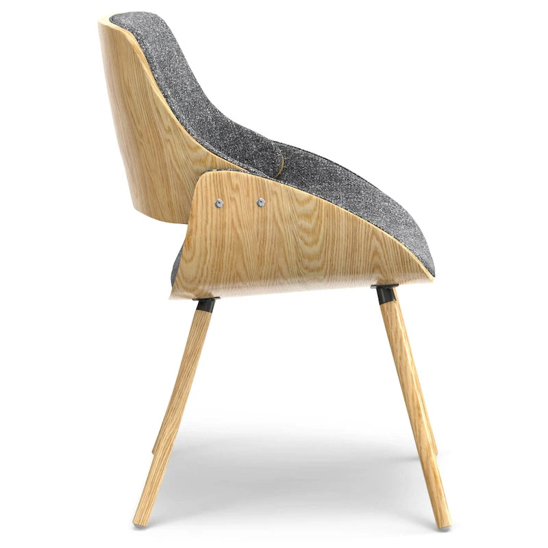 Chaise de salle à manger en bois courbé de style Mid-Century avec structure en bois clair et tissu tissé capitonné