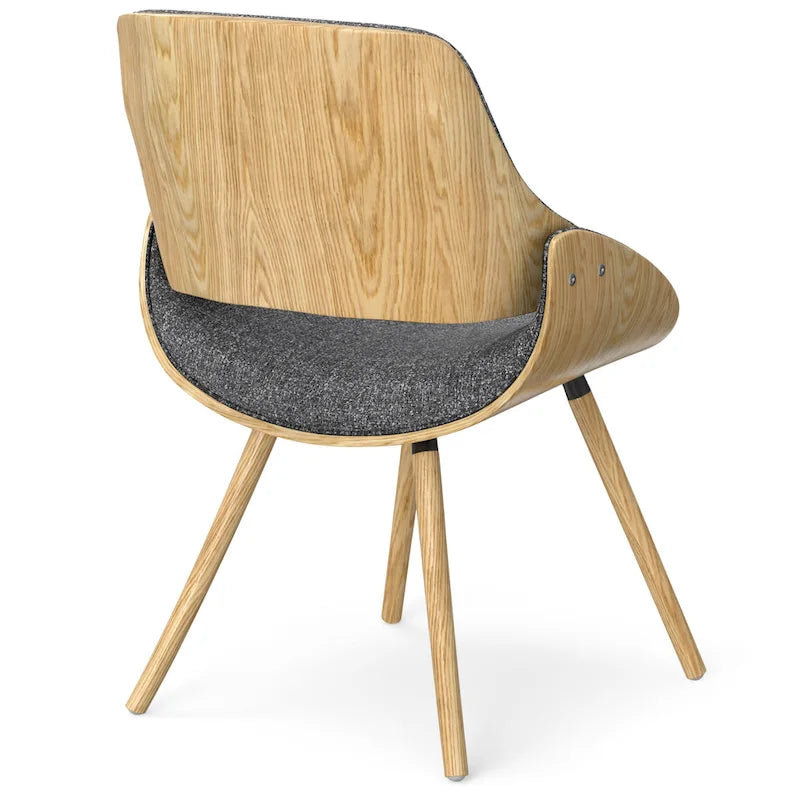 Chaise de salle à manger en bois courbé de style Mid-Century avec structure en bois clair et tissu tissé capitonné