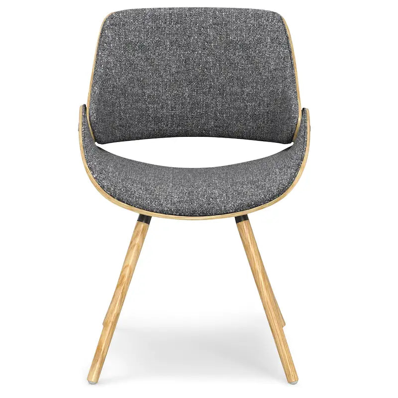 Chaise de salle à manger en bois courbé de style Mid-Century avec structure en bois clair et tissu tissé capitonné