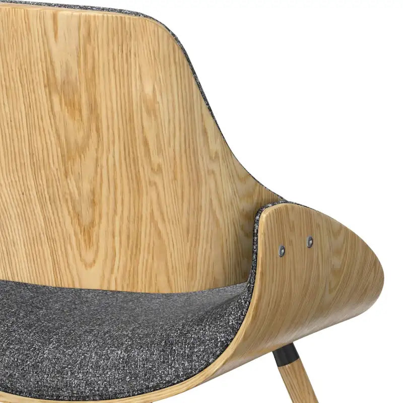 Chaise de salle à manger en bois courbé de style Mid-Century avec structure en bois clair et tissu tissé capitonné