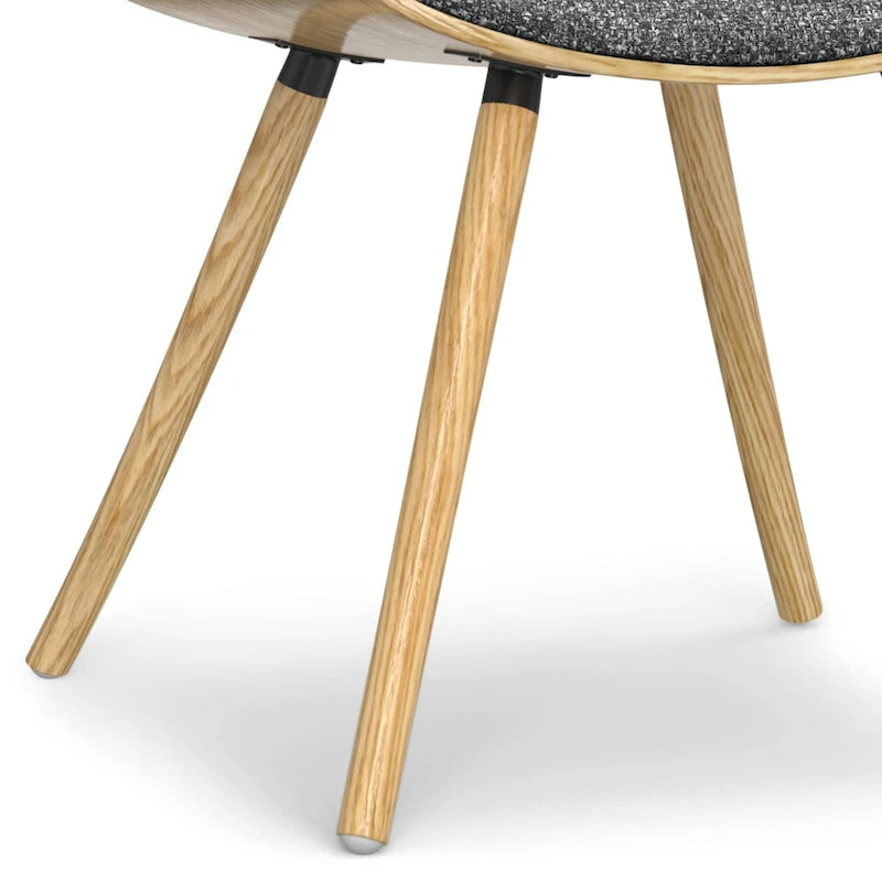 Chaise de salle à manger en bois courbé de style Mid-Century avec structure en bois clair et tissu tissé capitonné