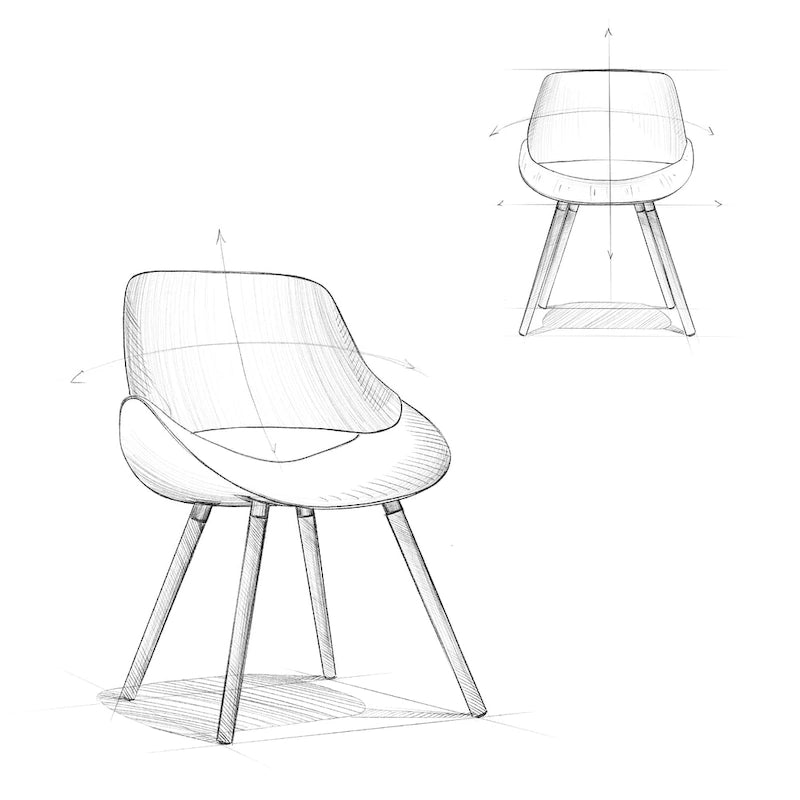 Chaise de salle à manger en bois courbé de style Mid-Century avec structure en bois clair et tissu tissé capitonné