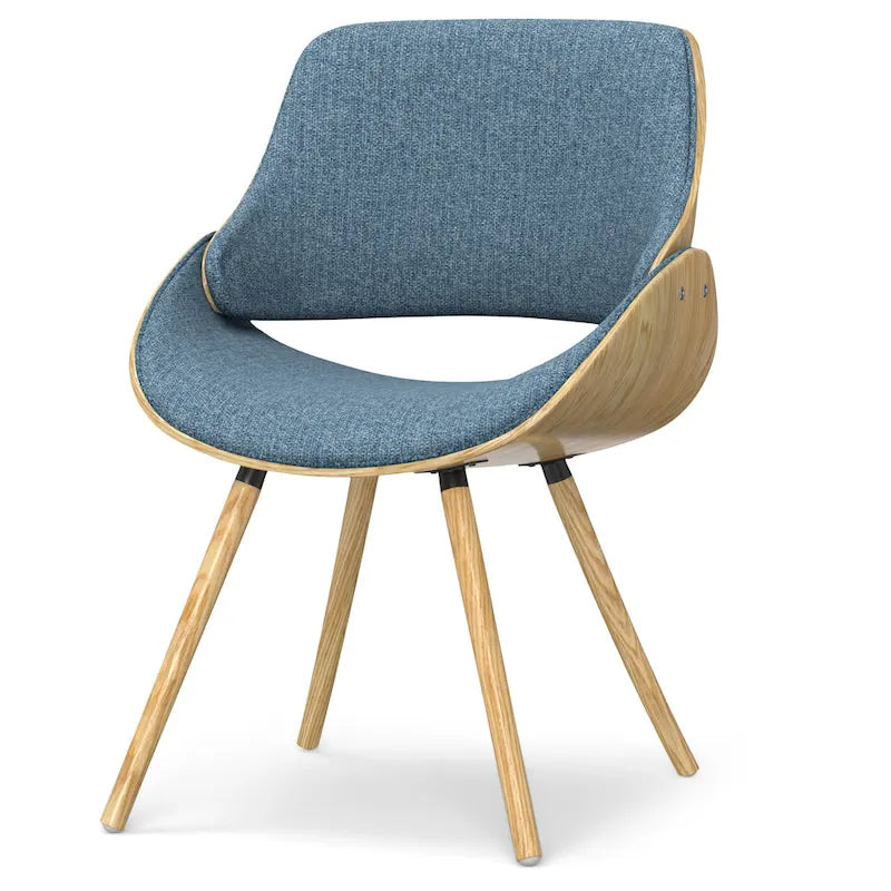 Chaise de salle à manger en bois courbé de style Mid-Century avec structure en bois clair et tissu tissé capitonné