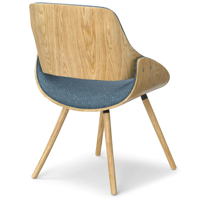 Chaise de salle à manger en bois courbé de style Mid-Century avec structure en bois clair et tissu tissé capitonné