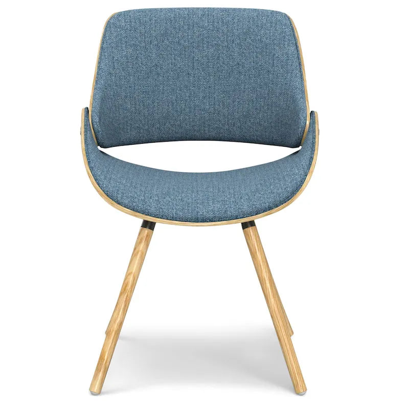 Chaise de salle à manger en bois courbé de style Mid-Century avec structure en bois clair et tissu tissé capitonné