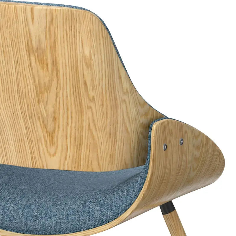 Chaise de salle à manger en bois courbé de style Mid-Century avec structure en bois clair et tissu tissé capitonné