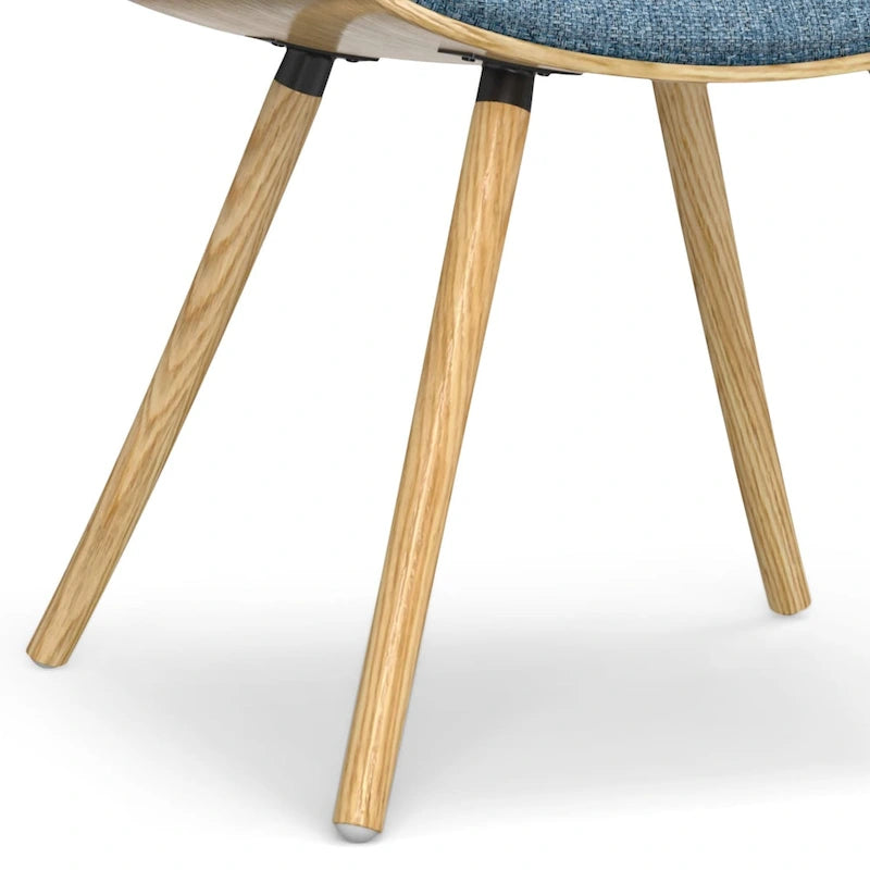 Chaise de salle à manger en bois courbé de style Mid-Century avec structure en bois clair et tissu tissé capitonné