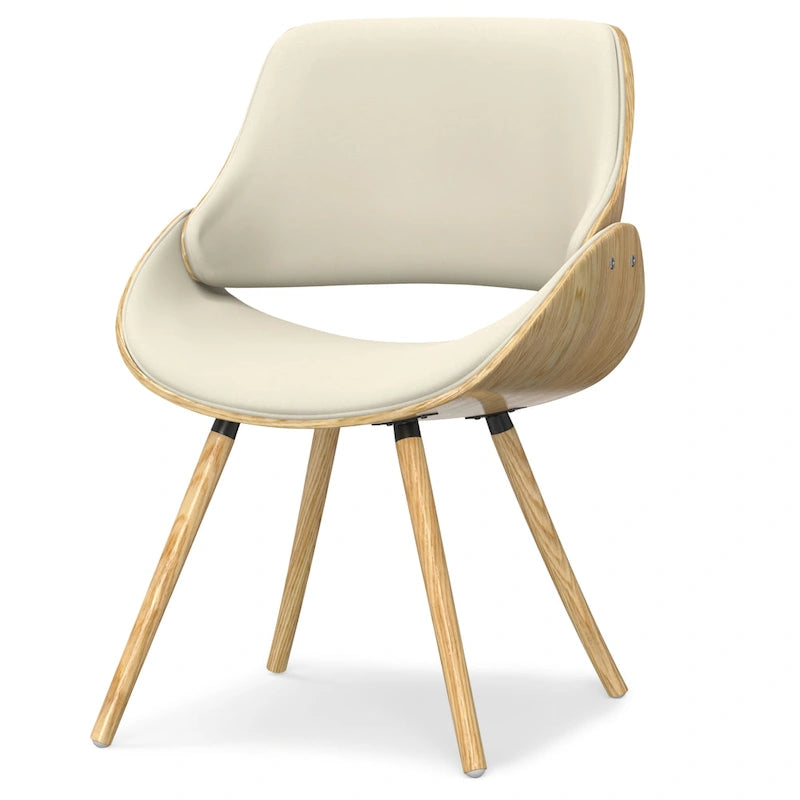 Chaise de salle à manger en bois courbé de style Mid-Century avec structure en bois clair et tissu tissé capitonné
