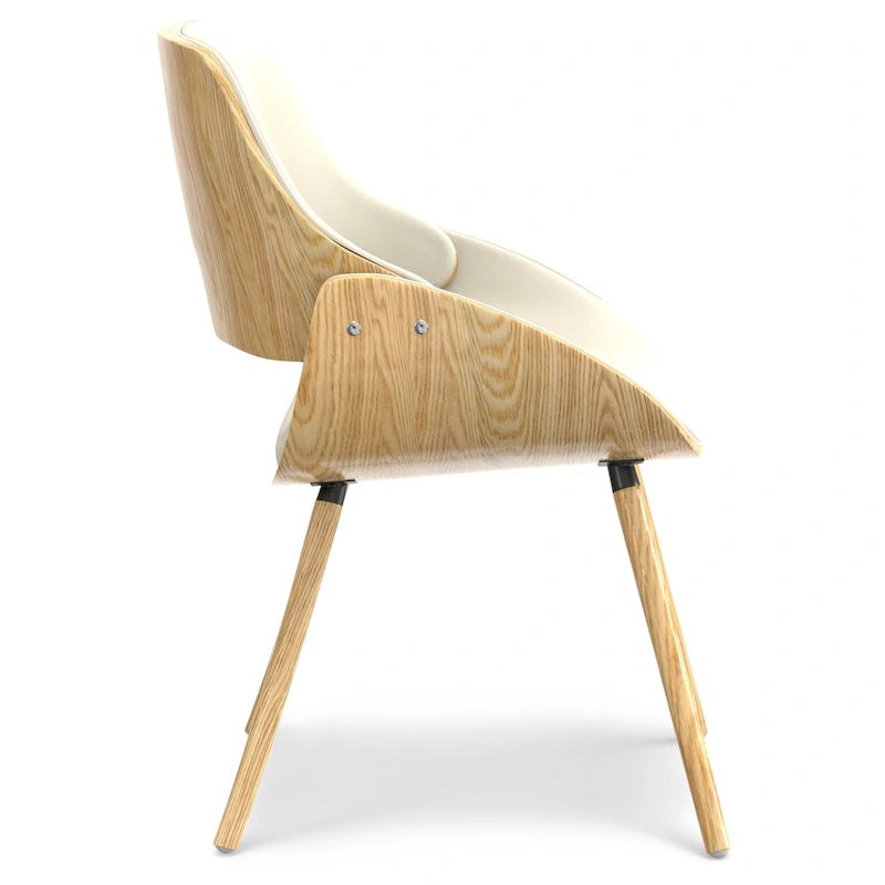 Chaise de salle à manger en bois courbé de style Mid-Century avec structure en bois clair et tissu tissé capitonné
