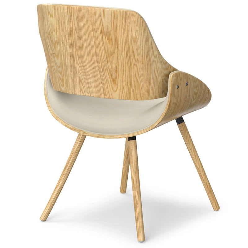 Chaise de salle à manger en bois courbé de style Mid-Century avec structure en bois clair et tissu tissé capitonné