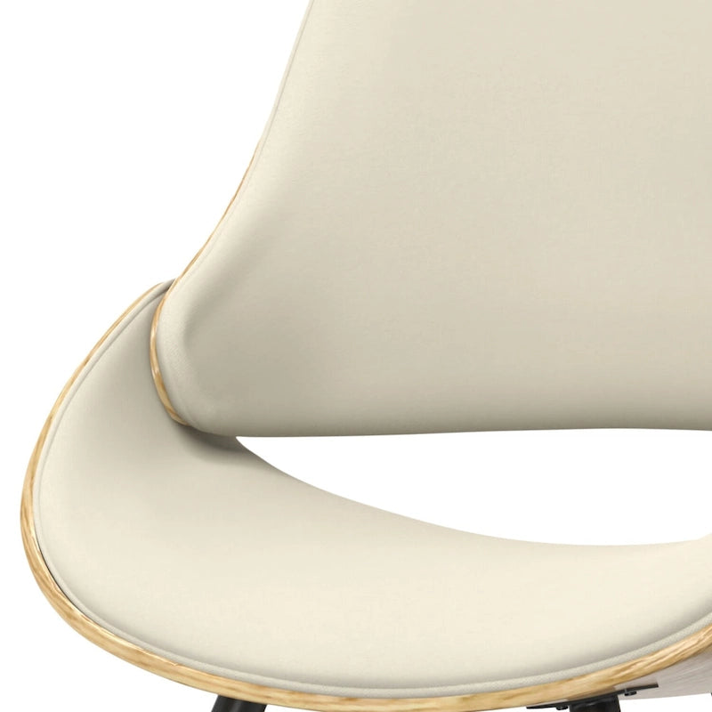 Chaise de salle à manger en bois courbé de style Mid-Century avec structure en bois clair et tissu tissé capitonné