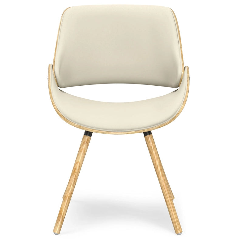 Chaise de salle à manger en bois courbé de style Mid-Century avec structure en bois clair et tissu tissé capitonné