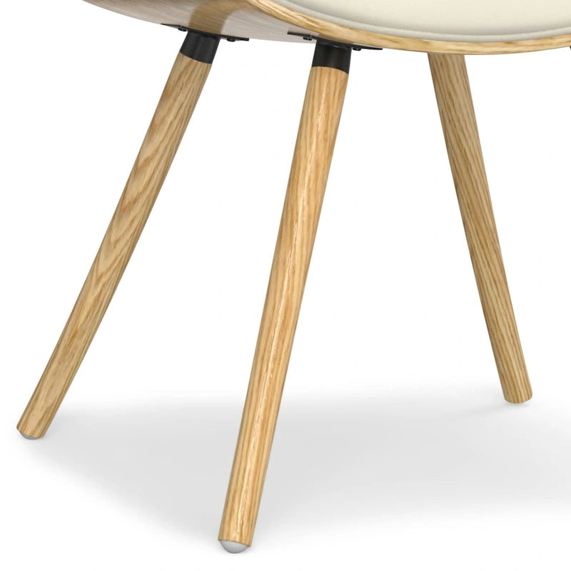 Chaise de salle à manger en bois courbé de style Mid-Century avec structure en bois clair et tissu tissé capitonné