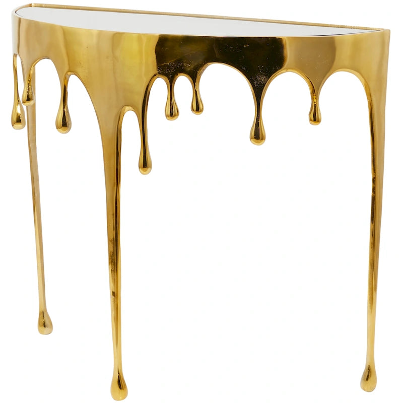 Table d'appoint en métal au design Drip Melting avec plateau en verre trempé, or