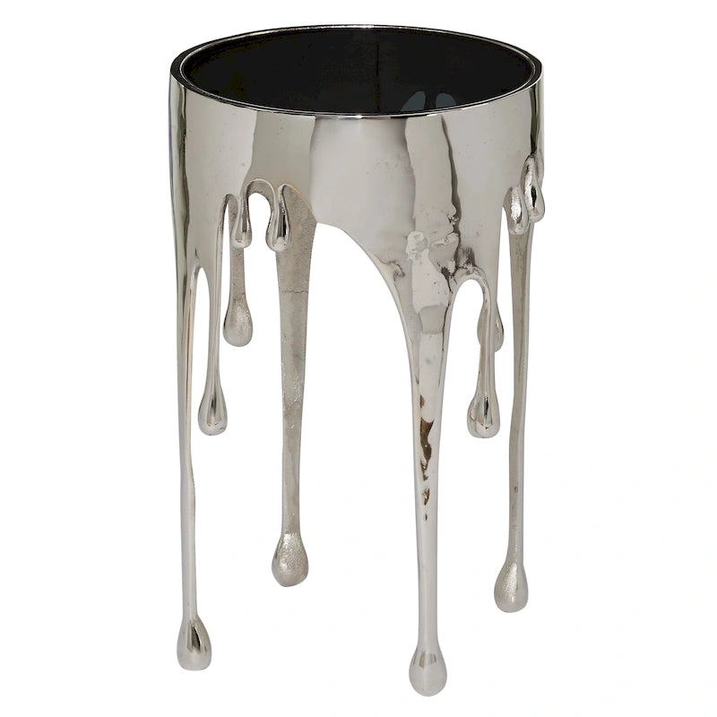 Table d'appoint en métal au design Drip Melting avec plateau en verre trempé, or